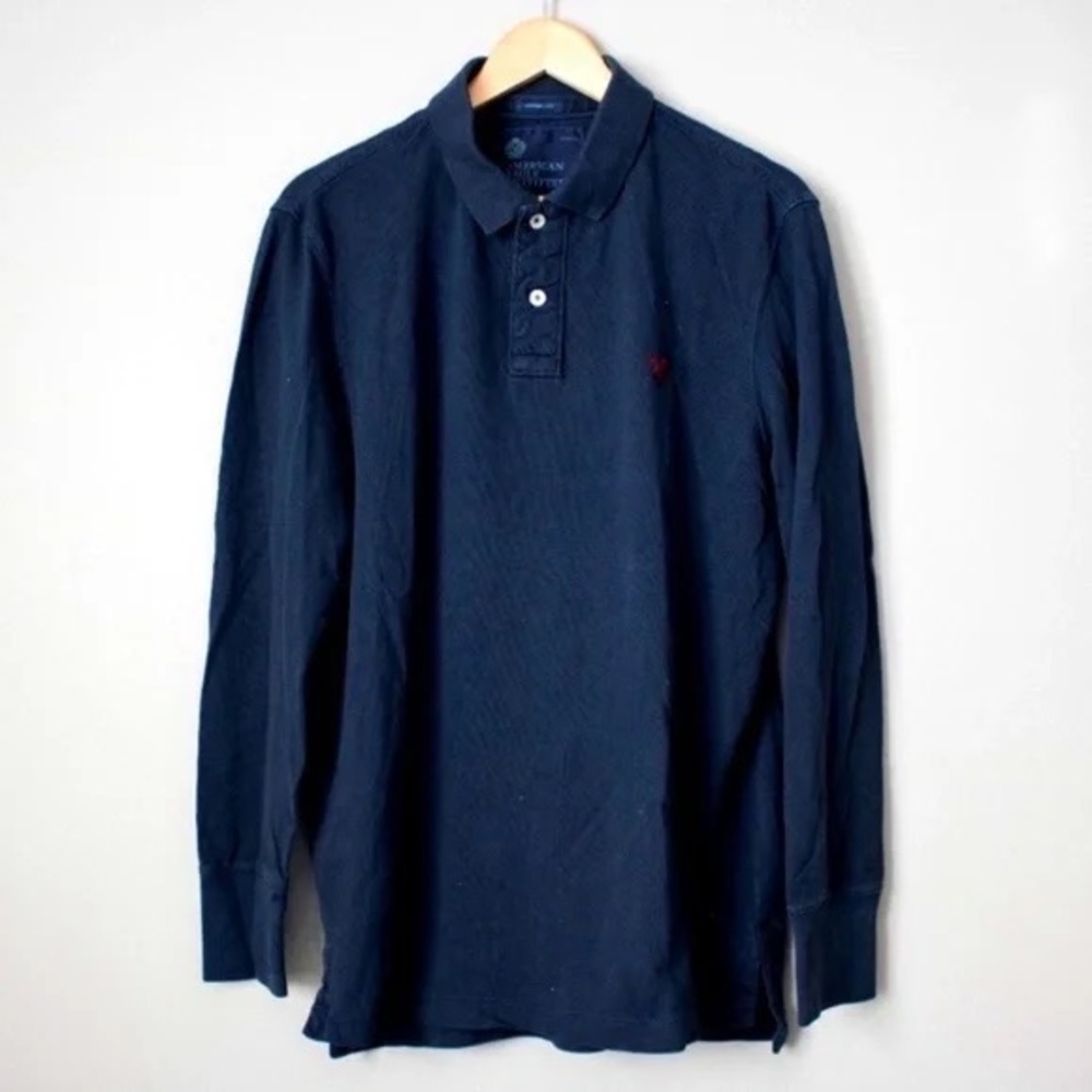 American Eagle Navy Long Sleeve Polo Shirt